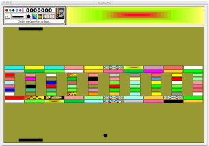A reduced screenshot of Brickles Pro for the Macintosh, showing one possible configuration of a 2-Paddle game.