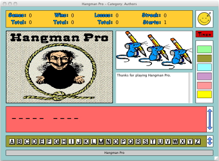 A reduced screenshot of Hangman Pro for the Macintosh